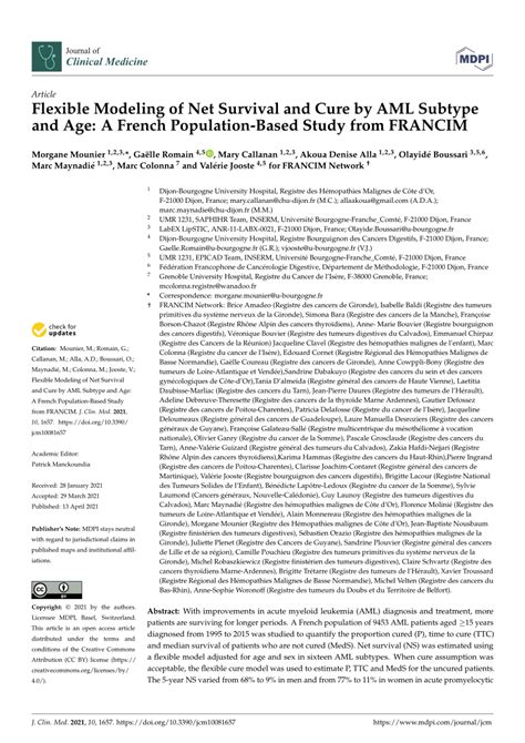 Pdf Flexible Modeling Of Net Survival And Cure By Aml Subtype And Age A French Population