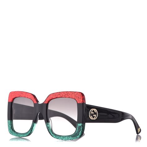 gucci square frame gg0083s sunglasses glitter red black green 319104