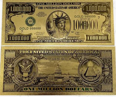 Gold Million Dollar Bill Gold Banknote One Million Money Gold Note Novelty Money Statue Of