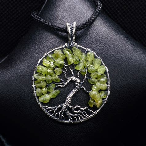 Wire Tree of Life Necklace Pendant with Peridot Beads - Sterling Silver Pendant - Wire Wrapped ...