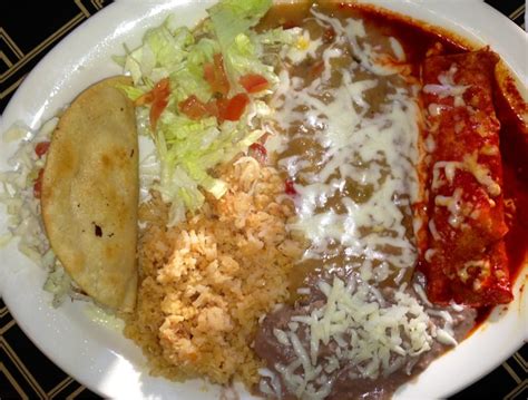 Chicken Taco Chile Relleno Enchilada Plate With Rice And Beans Yelp