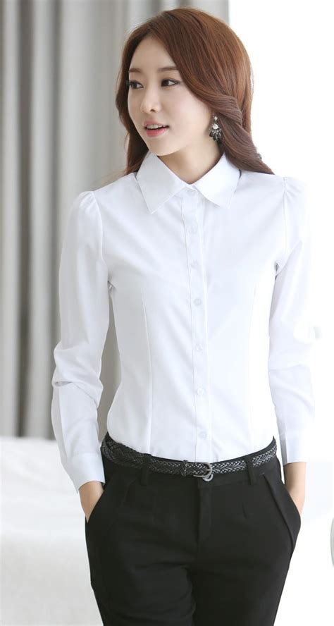 2021 New Fashion White Shirt Women Work Wear Long Sleeve Tops Slim