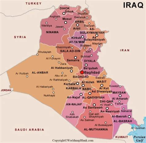 Labeled Map Of Iraq With States Capital Cities