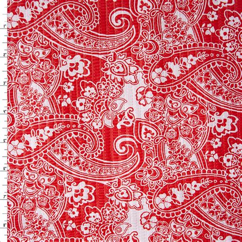 Cali Fabrics Red And White Paisley ‘tutti Frutti Plissé Fabric By The Yard