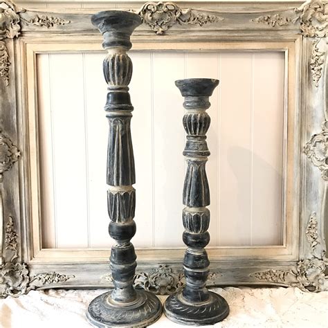 Rustic Wood Candle Holders Tall Black With Tan Painted Mantel