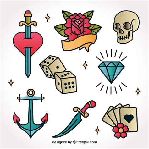Collection Of Hand Drawn Retro Tattoos Vector Free Download