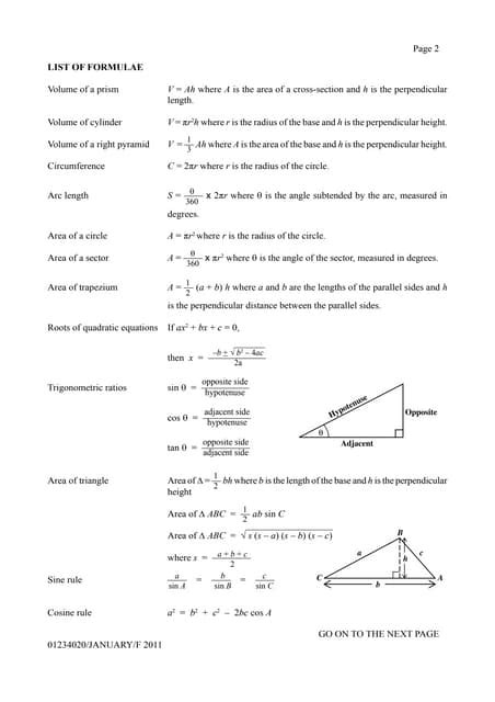 1 Cxc Csec Mathematics Formulas Sheetpdf