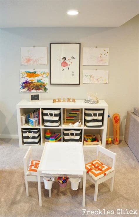 Amazing gallery of interior design and decorating ideas of playroom ikea shelving unit in closets, living rooms, girl's rooms, dining rooms, boy's rooms, media rooms, basements by elite interior. Ikea Latt Hack - Contemporary - basement - Freckles Chick