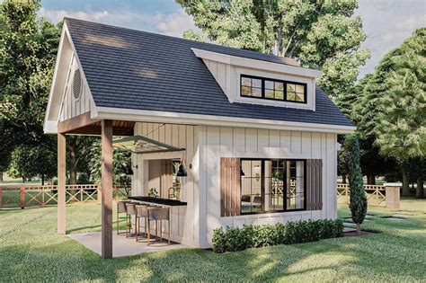 Modern Farmhouse Backyard Office Plan With Loft 62925dj
