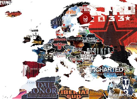 Map Of Europe And Surrounding Areas Showing Video Games Set In Each