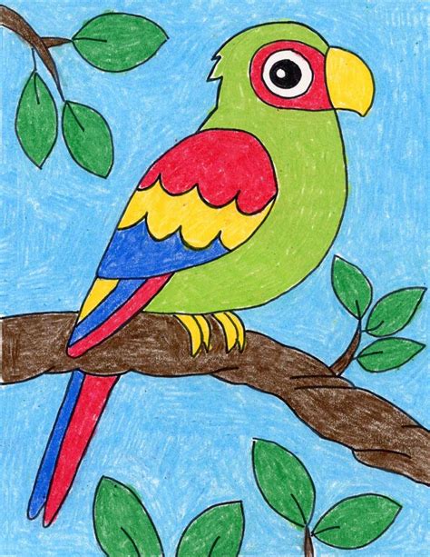 Easy How To Draw A Parrot Tutorial Video And Parrot Coloring Page Art