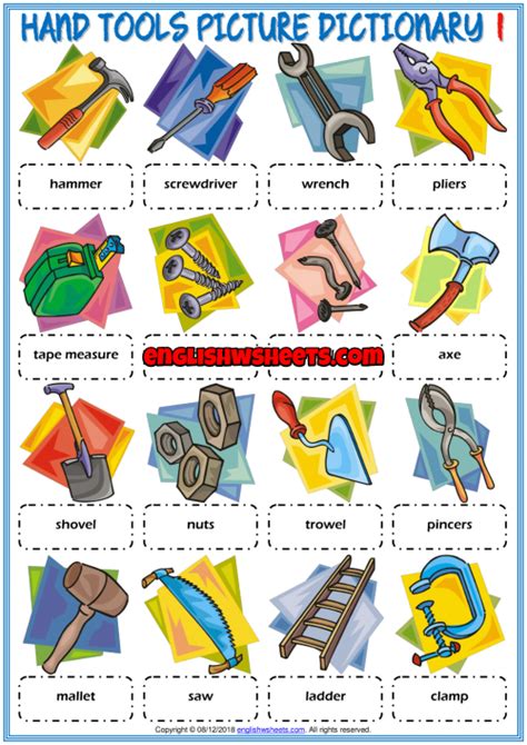 Hand Tools Esl Picture Dictionary Worksheets For Kids