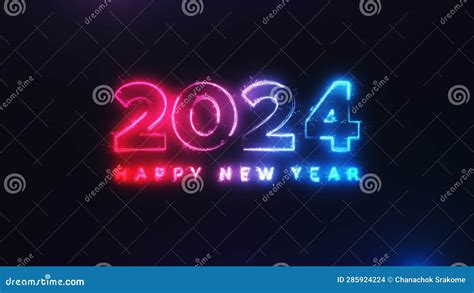 Happy New Year 2024 Neon Red Blue Streak Particles Bokeh Background