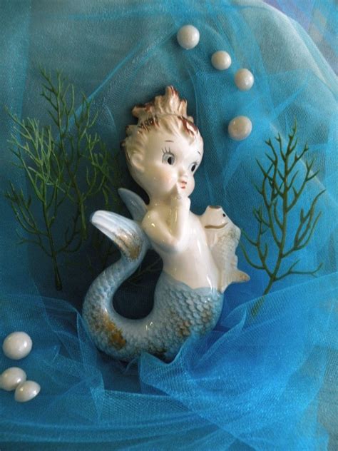 Vintage Mermaid Figurine With 7 Pearlized Bubbles By Bradley Etsy