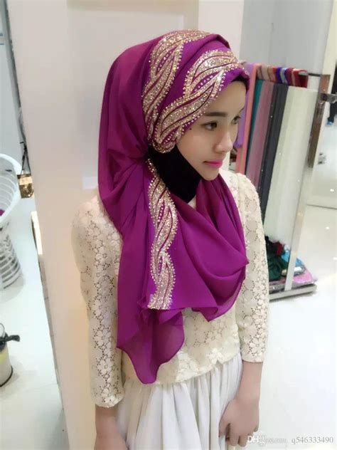 Malay Shawl New Muslim Scarf Chiffon Hot Drilling Long Fashion Veil Dubai Arab Headscarf From