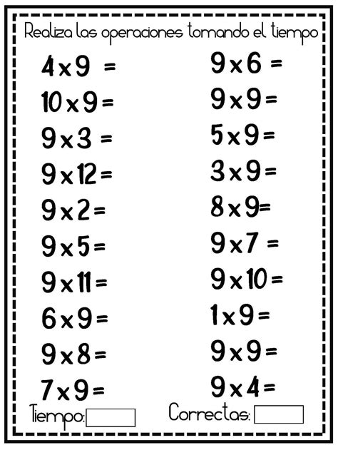 Multiplicaciones Sencillas Repasamos Tablas De Multiplicar 9