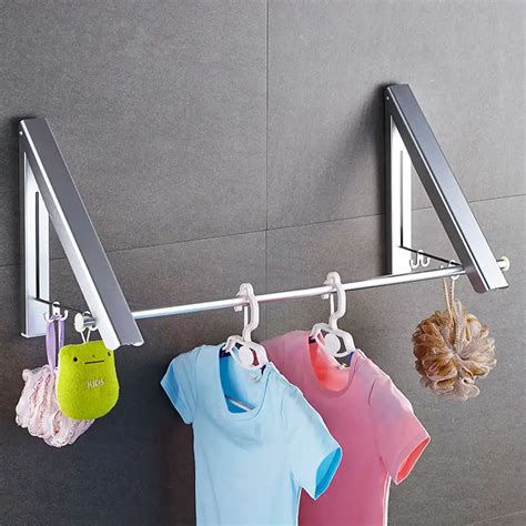 Wall Mounted Retractable Clothes Drying Rack Folding Collapsible