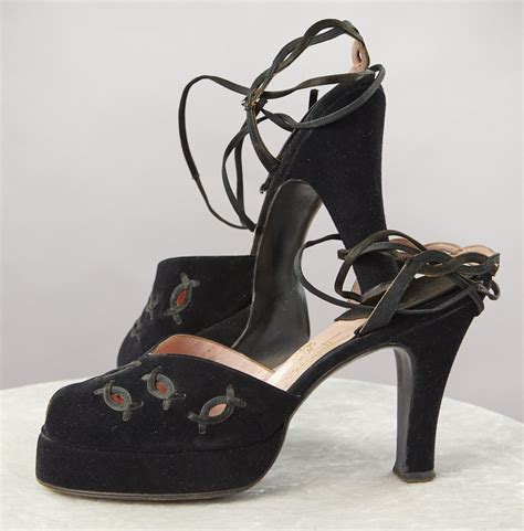 Black Suede 40s Platforms Black Suede Women Shoes 1940s Shoes