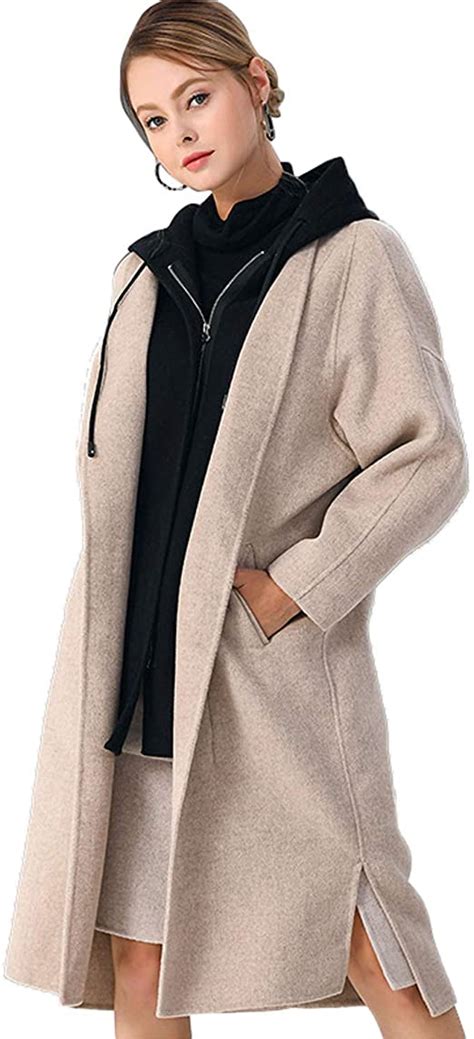 Newdeve Womens Pea Coat Hooded Plus Size Wool Long Winter