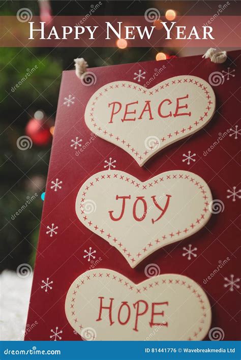 Happy New Year Wishes With Message Of Peace Joy And Hope Stock Photo