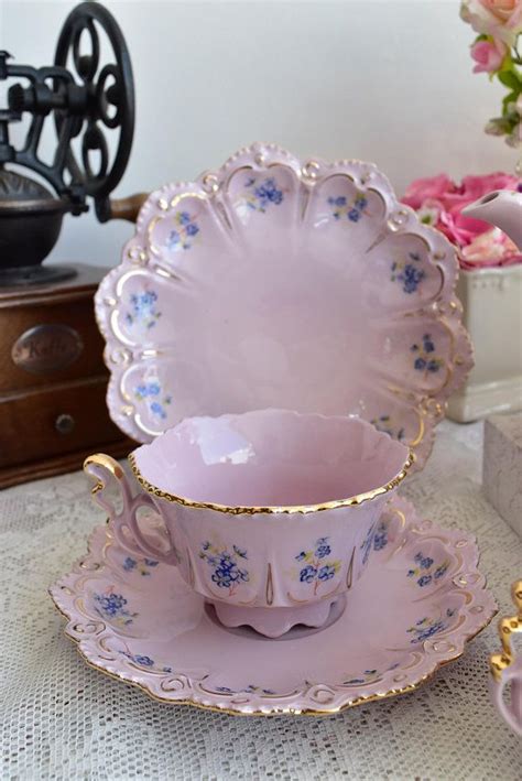 Tea Set Vintage Porcelain By Hch Pink Porcelain Tea Set With Floral And 24 Carat Gold