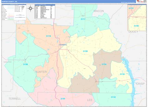 Sumter County Ga 5 Digit Zip Code Maps Color Cast