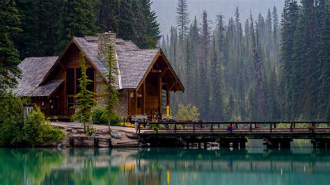 Wallpaper Canada Emerald Lake Nature Spruce Bridges Parks 1920x1080