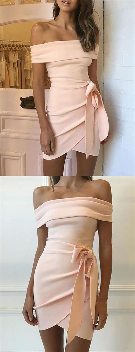 Elegant Sheath Off The Shoulder Pink Short Homecoming Dress