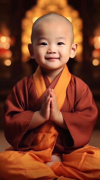 Premium Ai Image A Little Boy In A Buddhist Robe With His Hands Folded