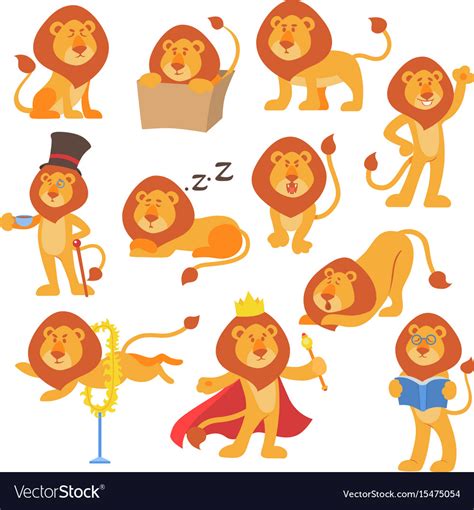 Lion Mascot Pose Happy Cartoon Cute Wild Vector Image