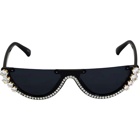flat top bling sunglasses crystal rhinestone shades retro half rim wom flawless eyewear