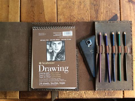 Leather Sketchpad Holder Pen Pencil Case Refillable Sketchbook