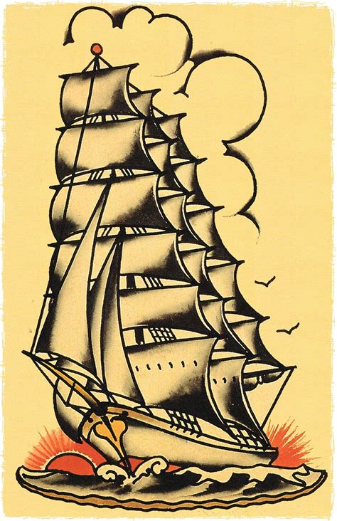 109 Vintage Sailing Navy Ship Sailor Jerry Traditional Style Tattoo