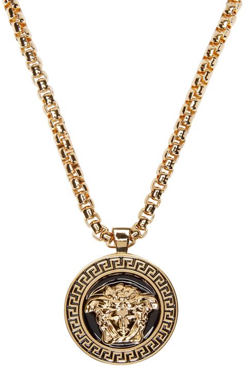 Versace Black And Gold Medusa Medalion Necklace In Black For Men Lyst