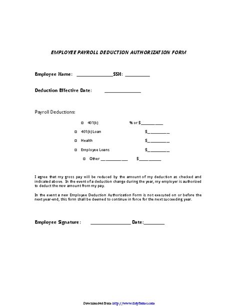 Employee Payroll Deduction Authorization Form Pdfsimpli