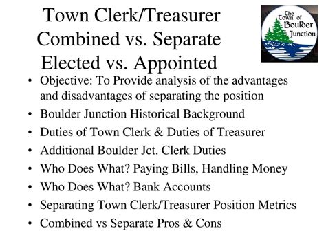 Town Clerktreasurer Combined Vs Separate Elected Vs Appointed Ppt