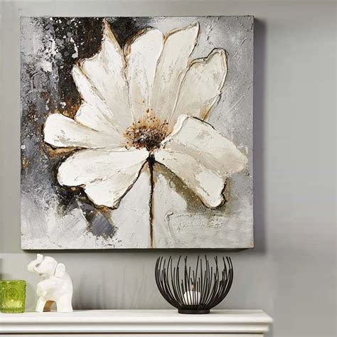 Thick Textured Flower Canvas Wall Art Hand Painted Modern Abstract Oil Painting For Living Room