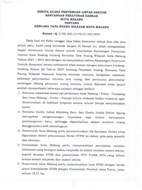 Ba Rakorlinsek Rtrw Kota Malang Pdf