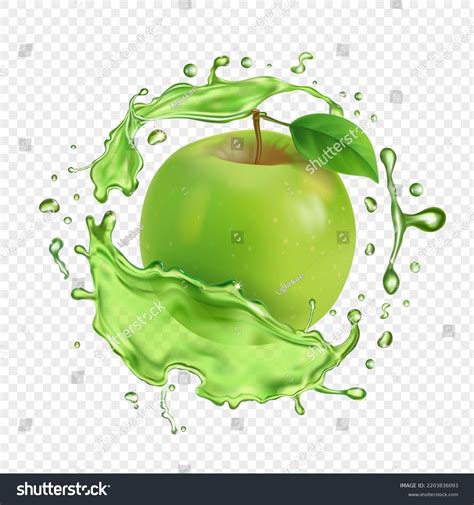 Green Apple Splash 3d Realistic Transparent Stock Vector Royalty Free
