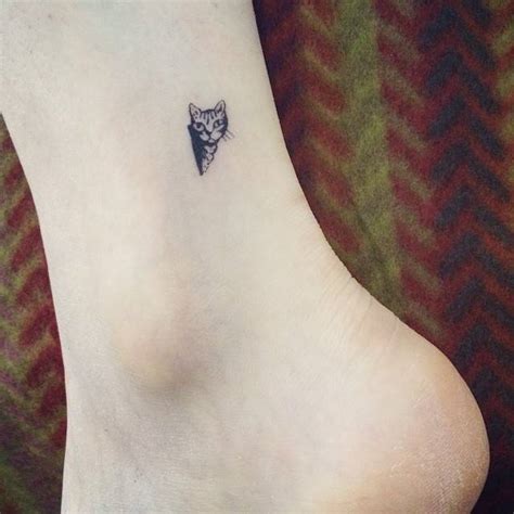 Minimalist Cat Tattoo On The Ankle