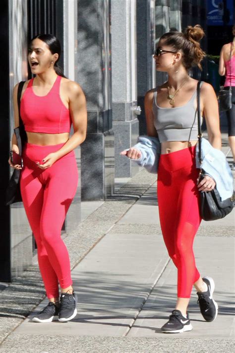 Camila Mendes Sports Red Crop Top And Leggings As She Heads To The Gym With Rachel Matthews In