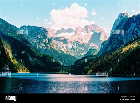 Fantastic Morning On Mountain Lake Gosausee Stock Photo Alamy
