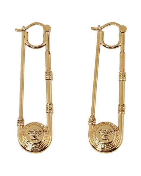 Versace Medusa Safety Pin Detail Earrings In Gold Metallic Lyst