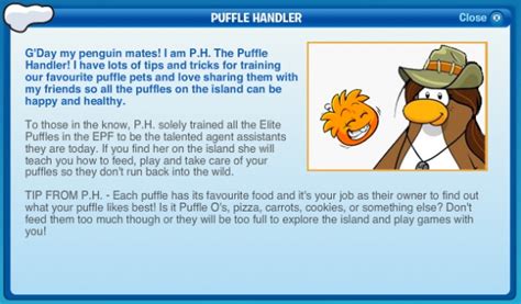Mine shack but when you go in there look to the left not right he blends in so look hard!!!pink: Club Penguin Puffle Handler Description | Club Penguin ...