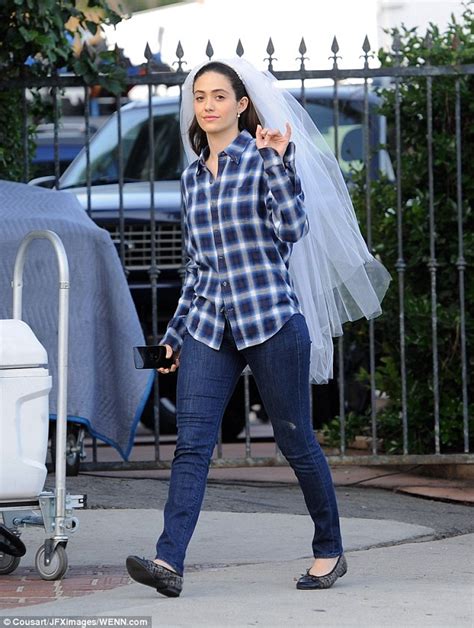Emmy Rossum Seen In Veil And Shirt As She Films Wedding Scenes For