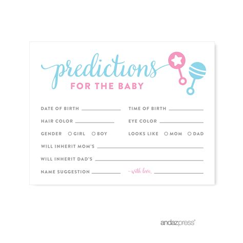 Baby Maternitypregnancy Baby Shower 12 Baby Prediction Cards Gender