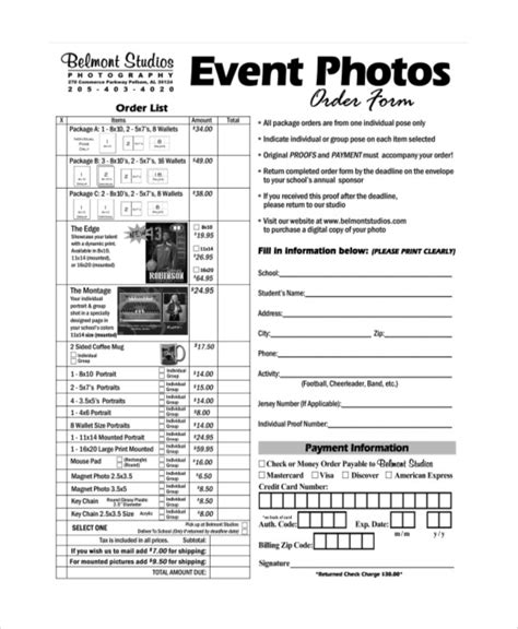 Free Printable Photography Order Form Templates Printable Forms Free
