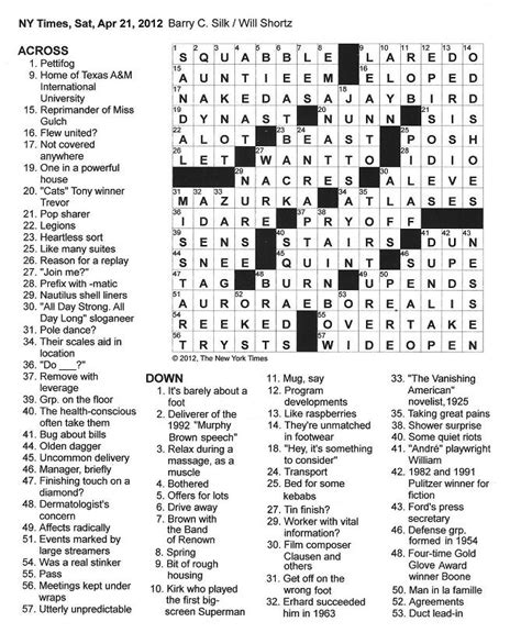 The New York Times Crossword In Gothic 042112 — The Saturday Crossword