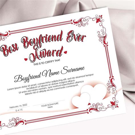 Editable Best Boyfriend Ever Award Template Valentines Day Etsy Desain
