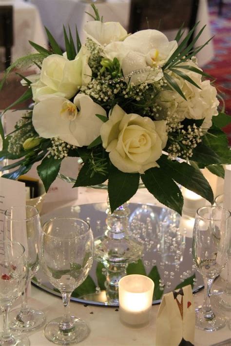60th Diamond White Wedding Anniversary Floral Arrangements Table
